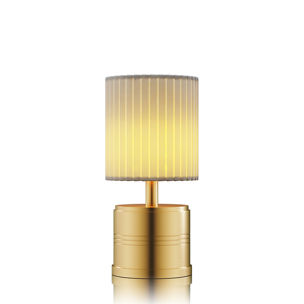 Liberty Cordless Table Lamp, Brass with Ivory Pleated Shade. Insight Cordless Lighting